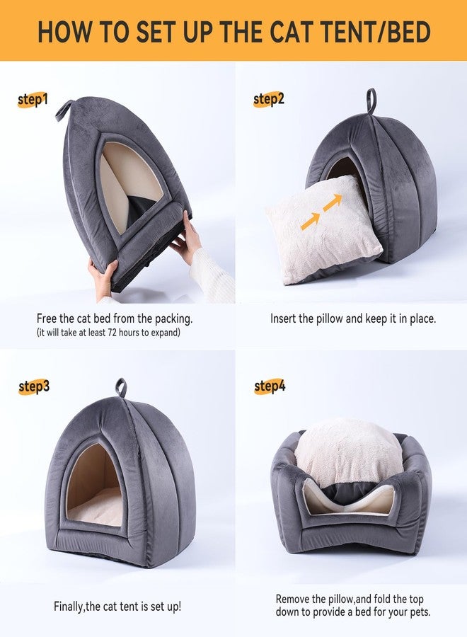 KASENTEX Cat Bed for Indoor Cats, 2-in-1 Cat House Pet Supplies for Large Cat or Small Dog - Animal Cave, Cat Tent with Removable Washable Pillow Cushion (Dark Grey, 19x19x19) - Image 3